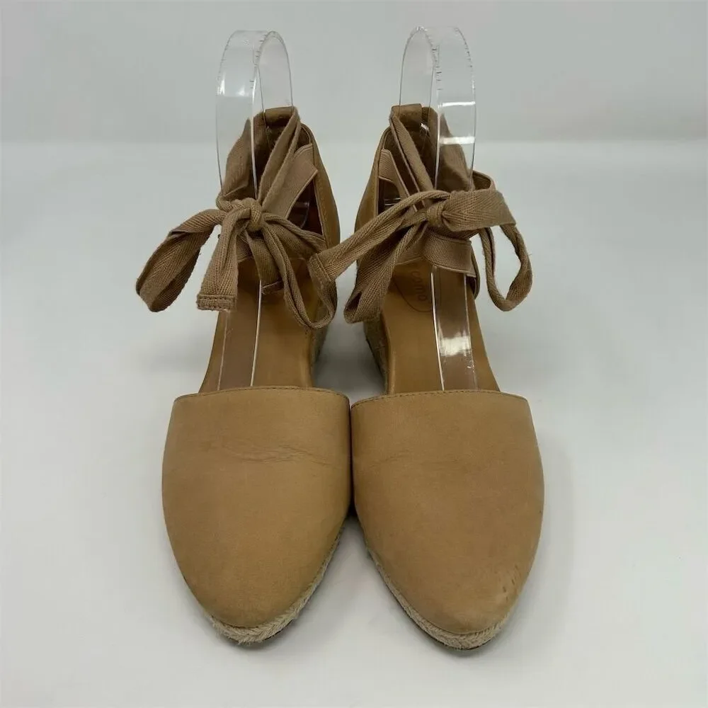 Corso Como Women's Lace Up Tan Brown Leather Espadrille Wedge Sandals Size 7.5